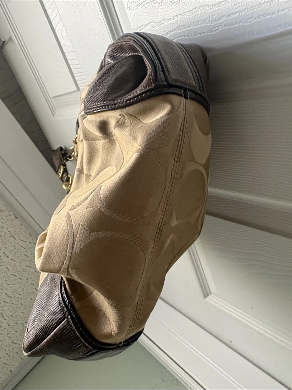 Coach Tan and Brown Signature Shoulder Bag